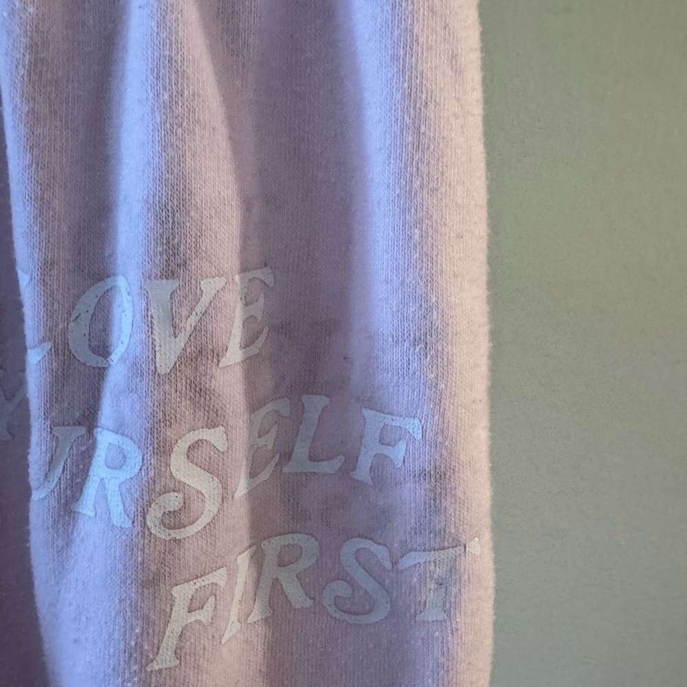 Used Juniors Pink Cargo Pants that say “Love Yourself First” - Picture 3 of 4